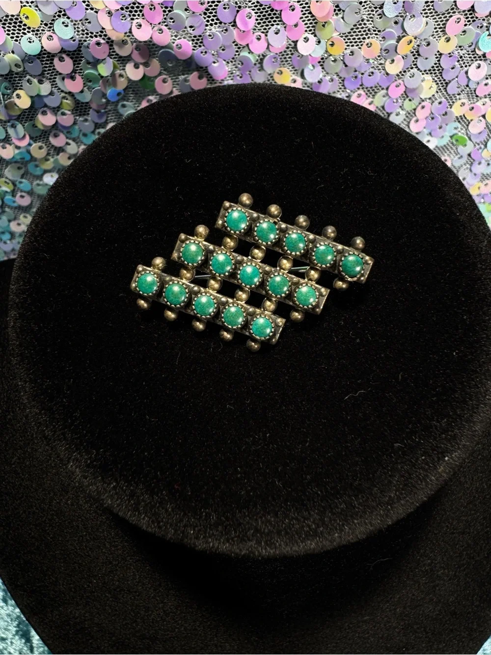 VTG Native American Navajo Zuni Sterling Silver Turquoise Brooch